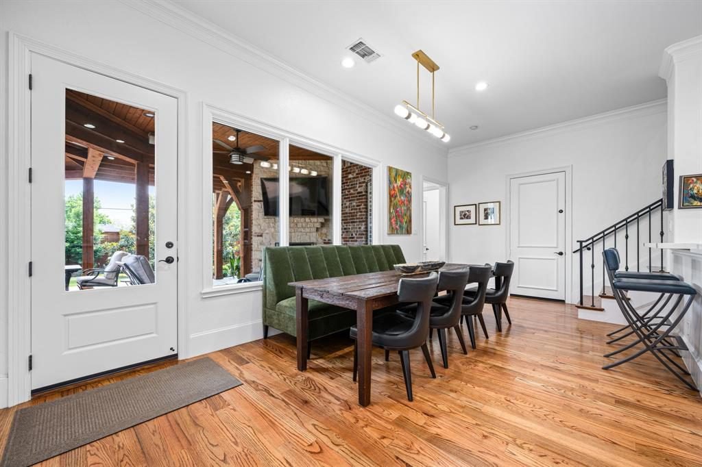 Deep Green Banquette and Rustic Wood