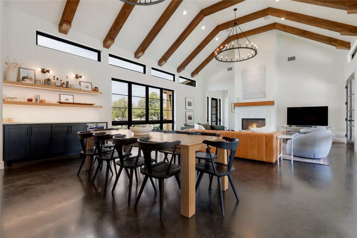 Vaulted Wood and Dark Dining