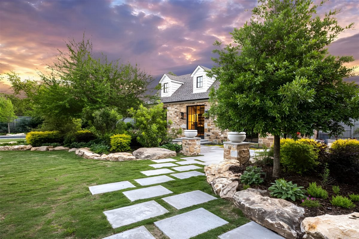 Stone Cottage Under Sunset Sky