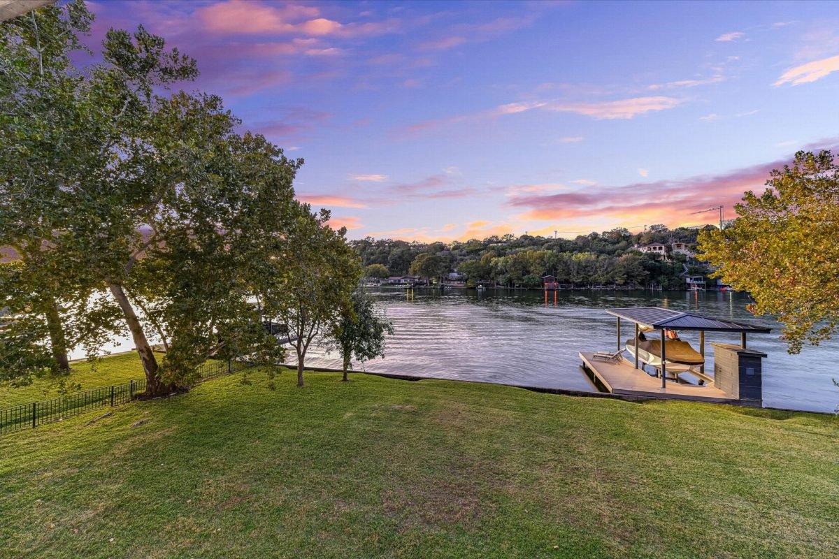 Sunset Lawn and Wooden Dock