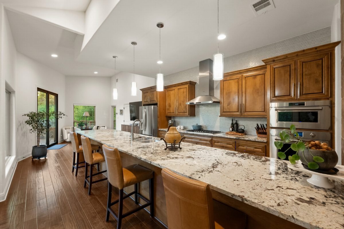 Caramel Leather and Marble Granite