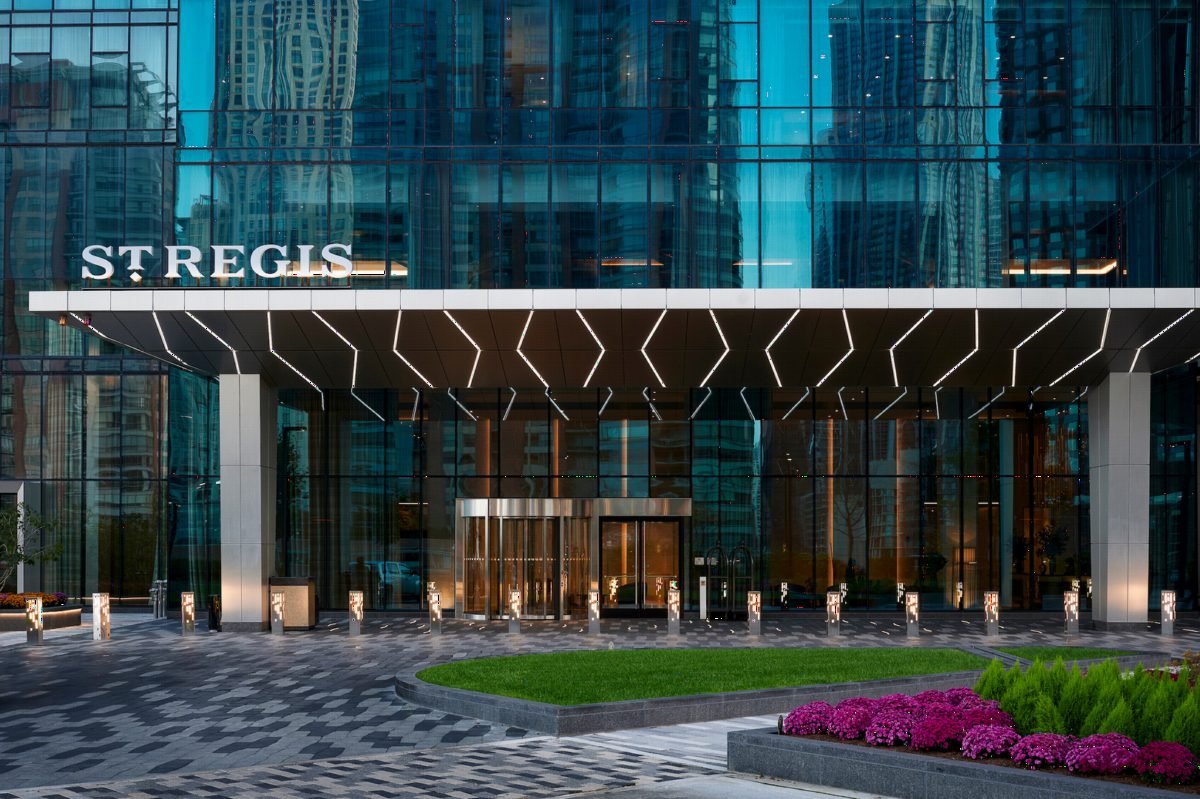 Illuminated Glass Hotel Entrance