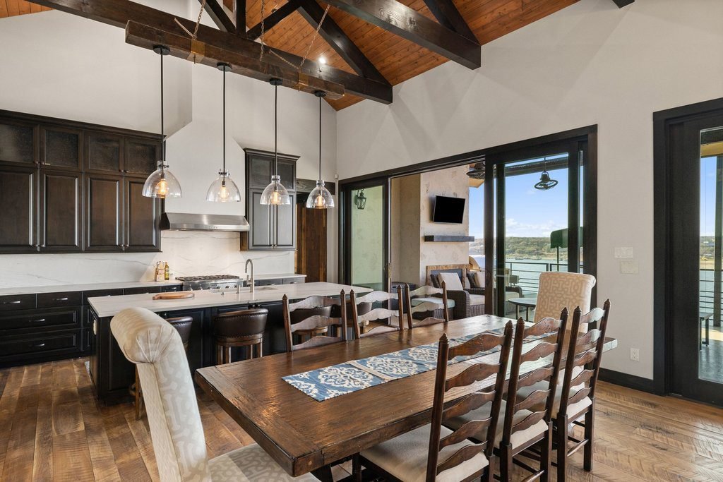 Dark Wood and White Vaulted Dining