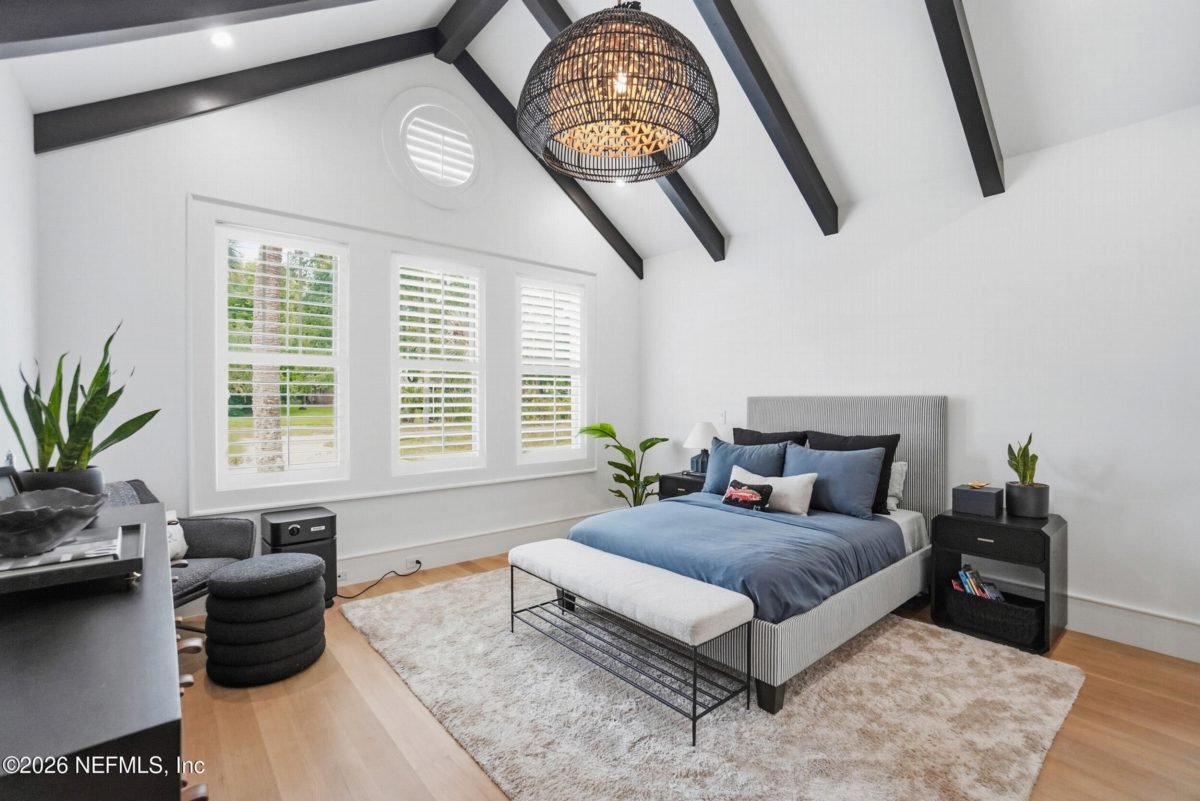Sleek Black Beams and Blue Calm