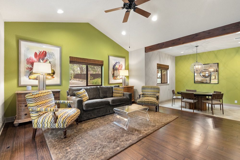 Olive Walls and Striped Comfort