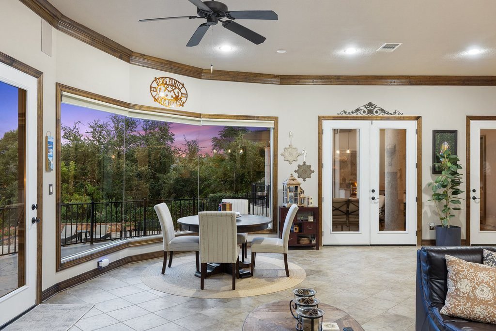 Cream Bay and Dark Ceiling Fan