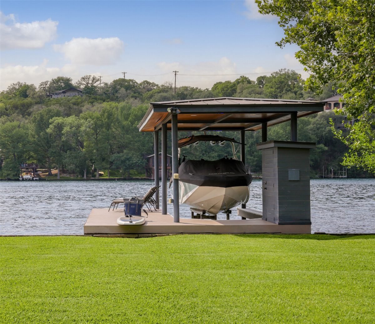 Shaded Dock with Green Grass