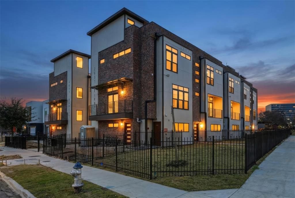 Brick and Stucco Twilight Facade