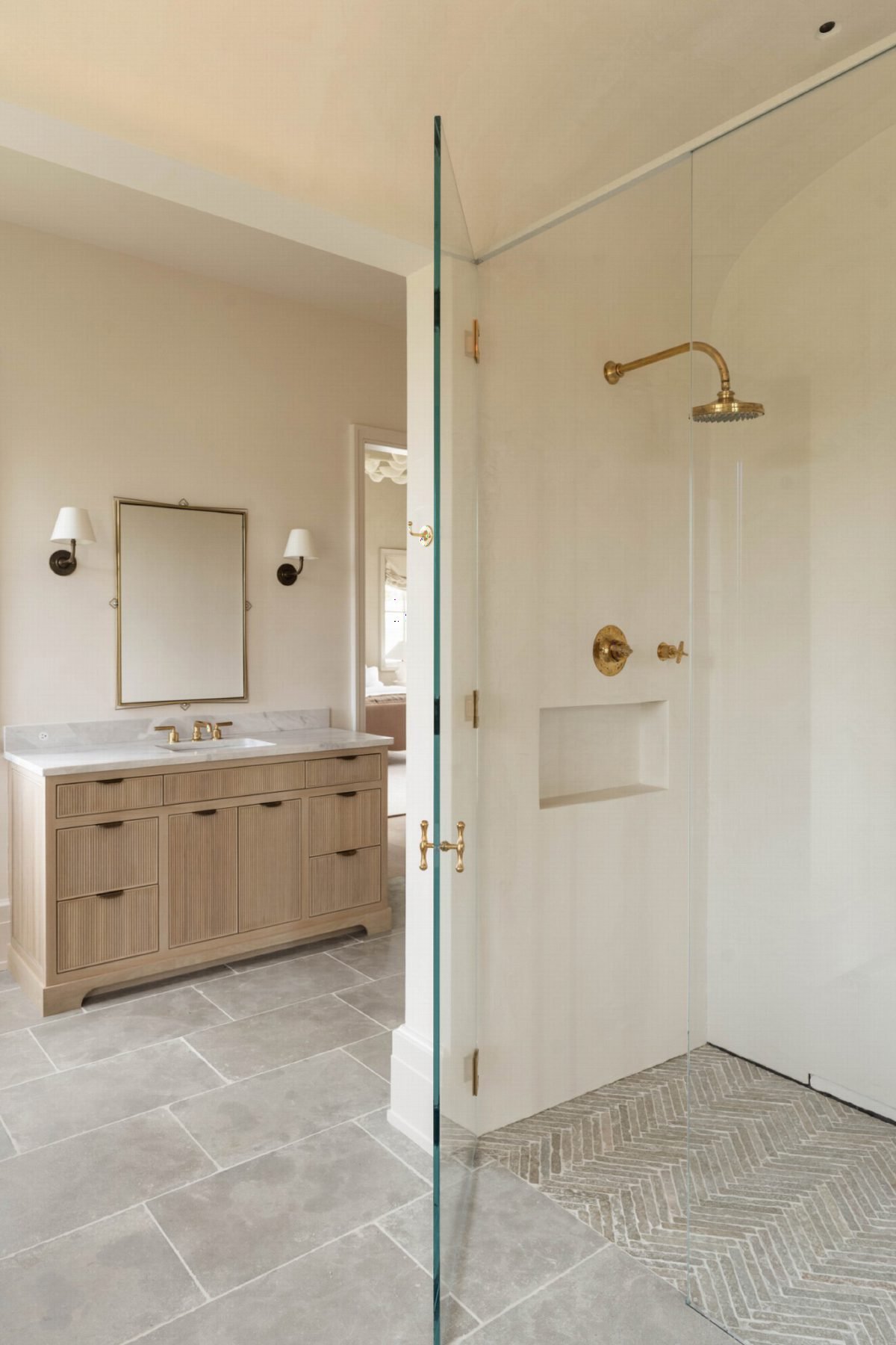 Brass Trim and Herringbone Tile
