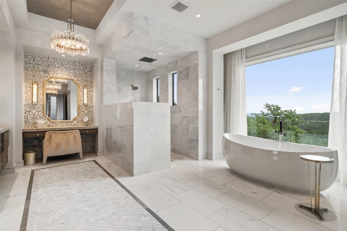 Crystal Vanity and Marble Walk-In