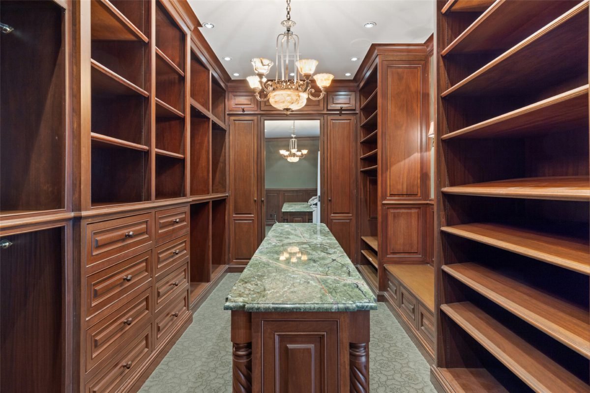 Mahogany Built-Ins and Green Marble