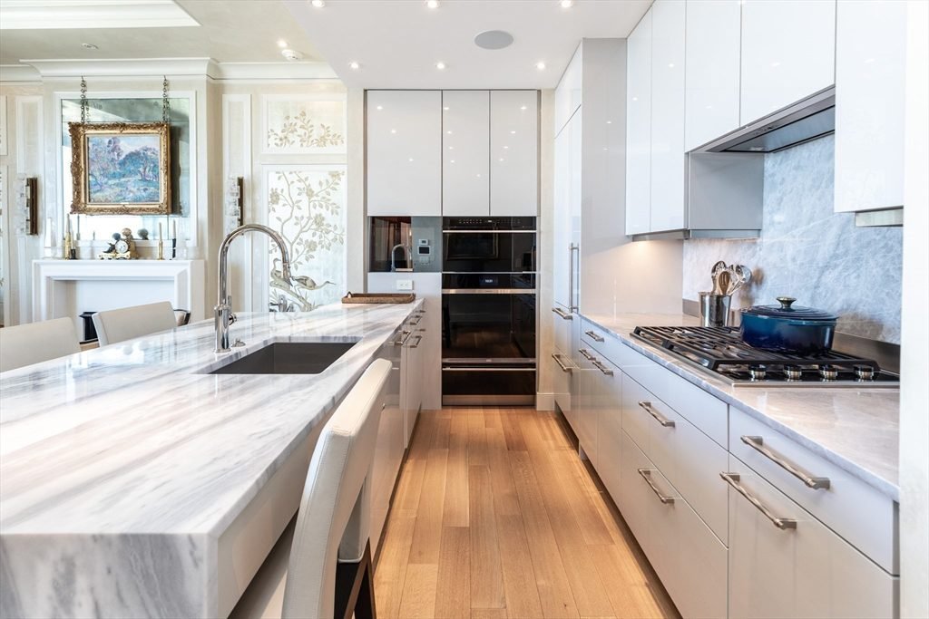 White Marble and Oak Floors