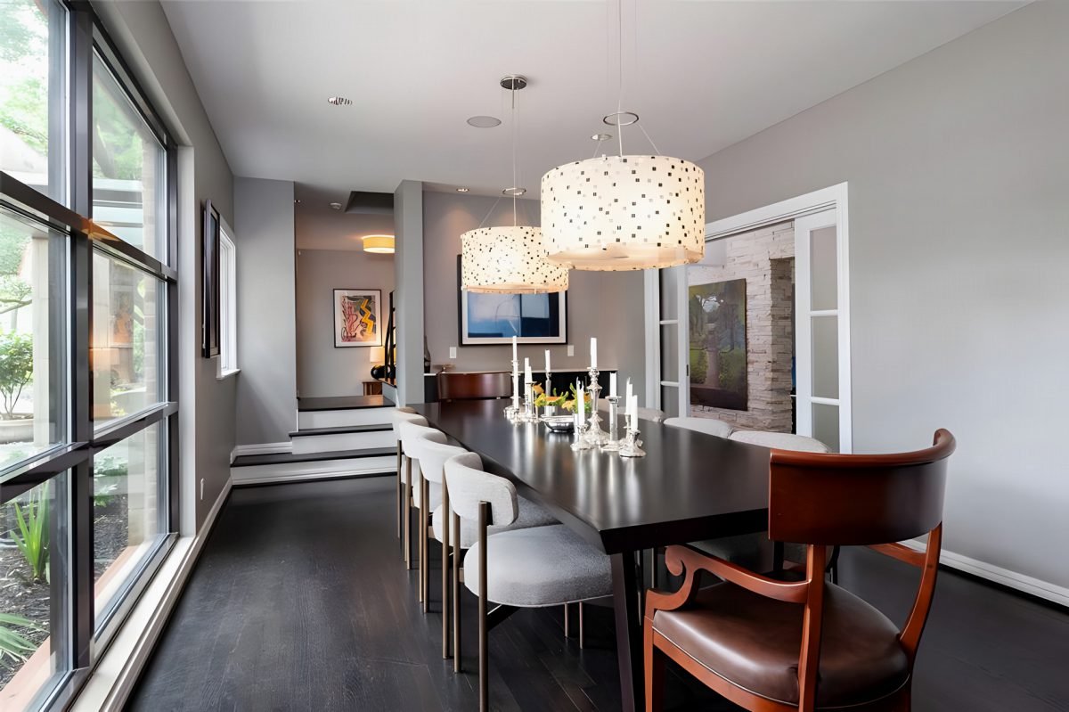 Sculptural Lighting and Dark Wood