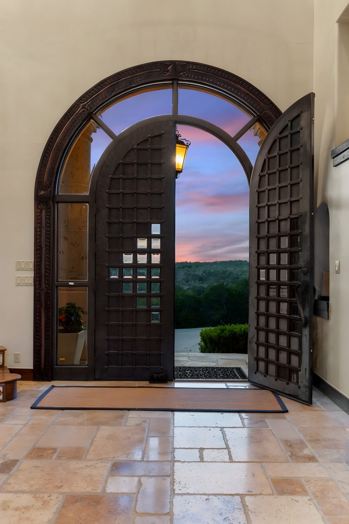 Arched Dark Wood and Stone