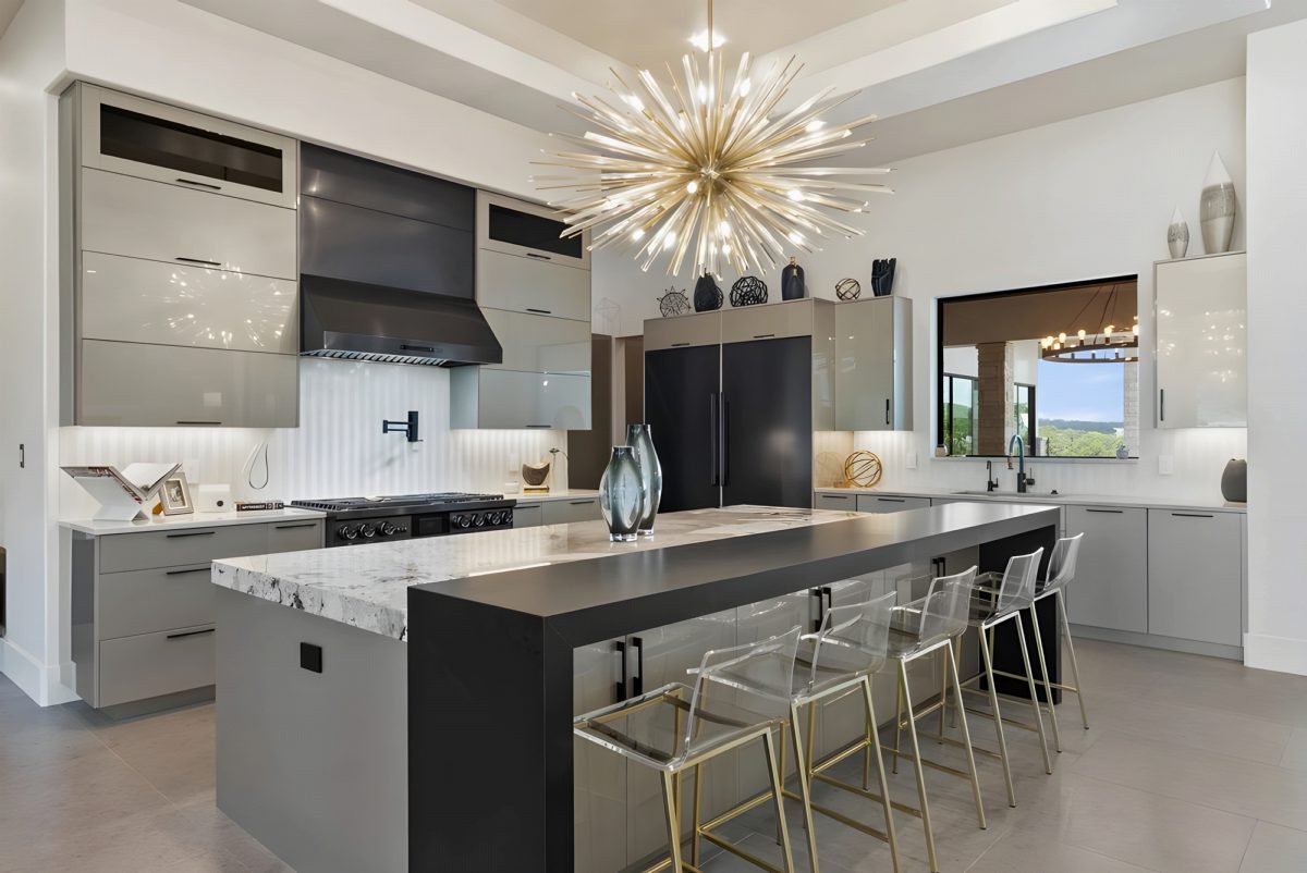 Sculptural Sconces and Gray Marble