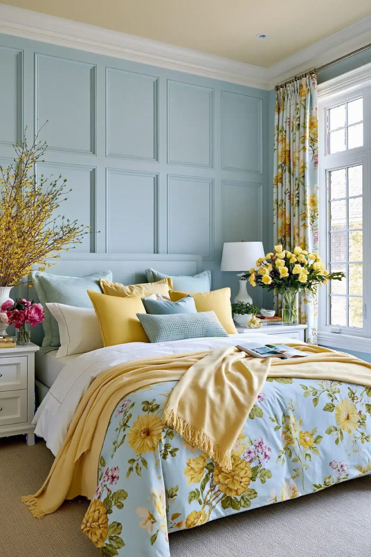 Soft Blue Panels with Floral Yellow