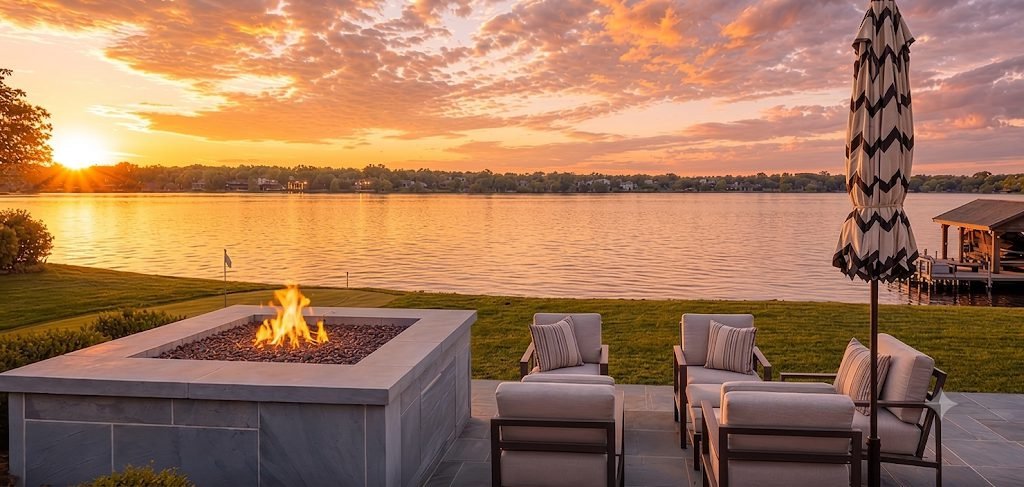 Lakeside Fire Pit at Dusk
