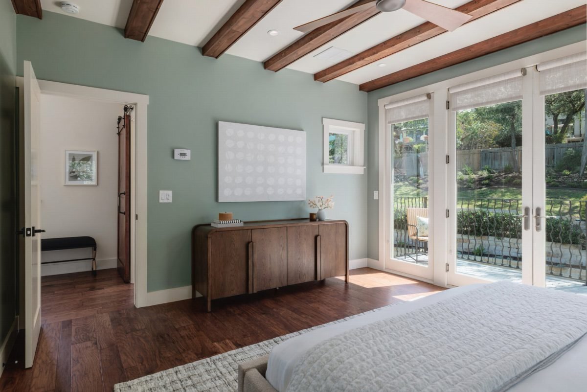 Sage Walls and Rustic Beams