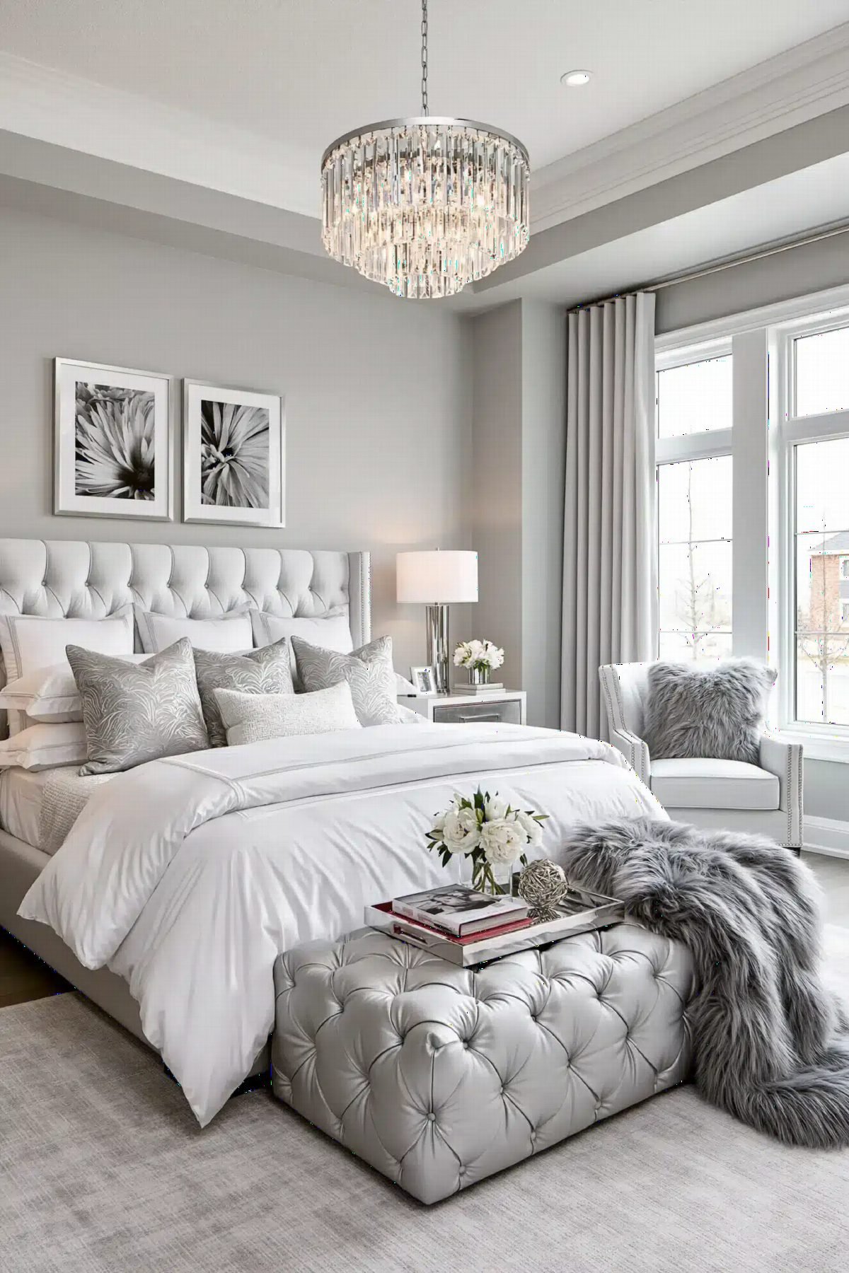 Tufted Elegance in Silver and White