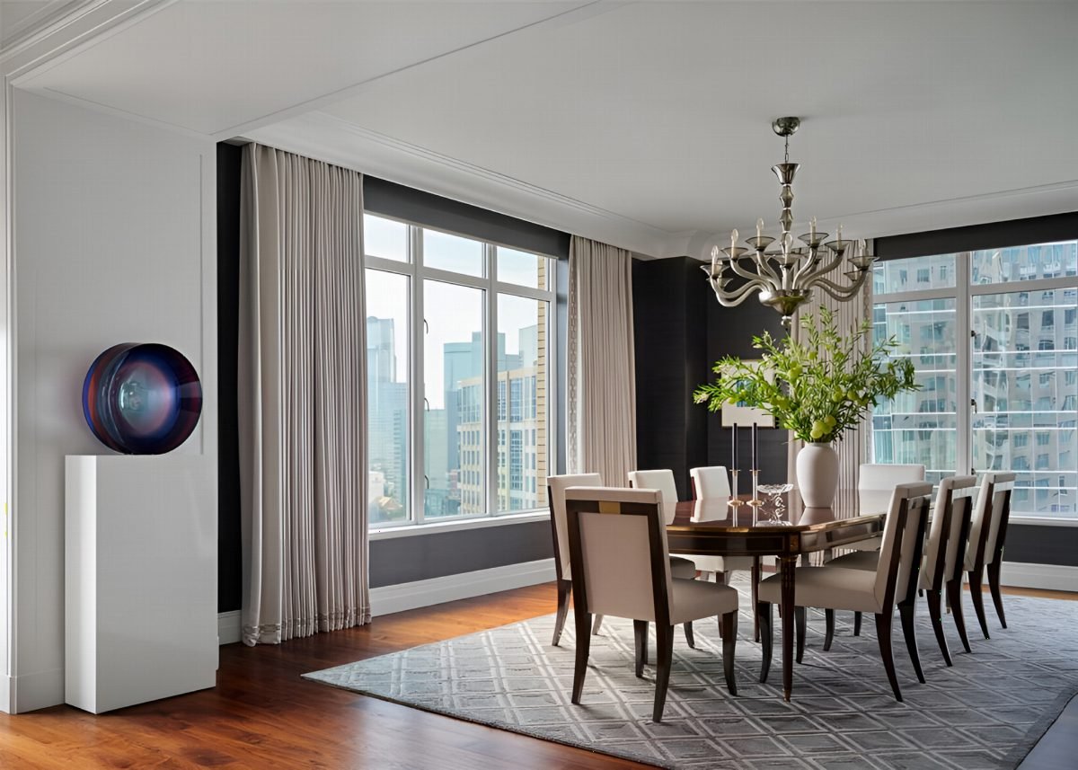 Sculptural Glass Over Dark Walnut