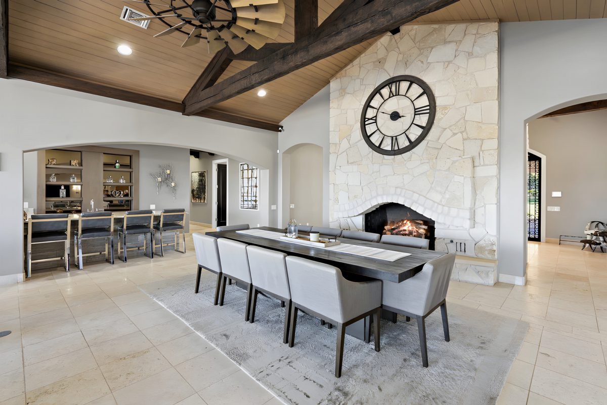 Rustic Beam and Stone Hearth