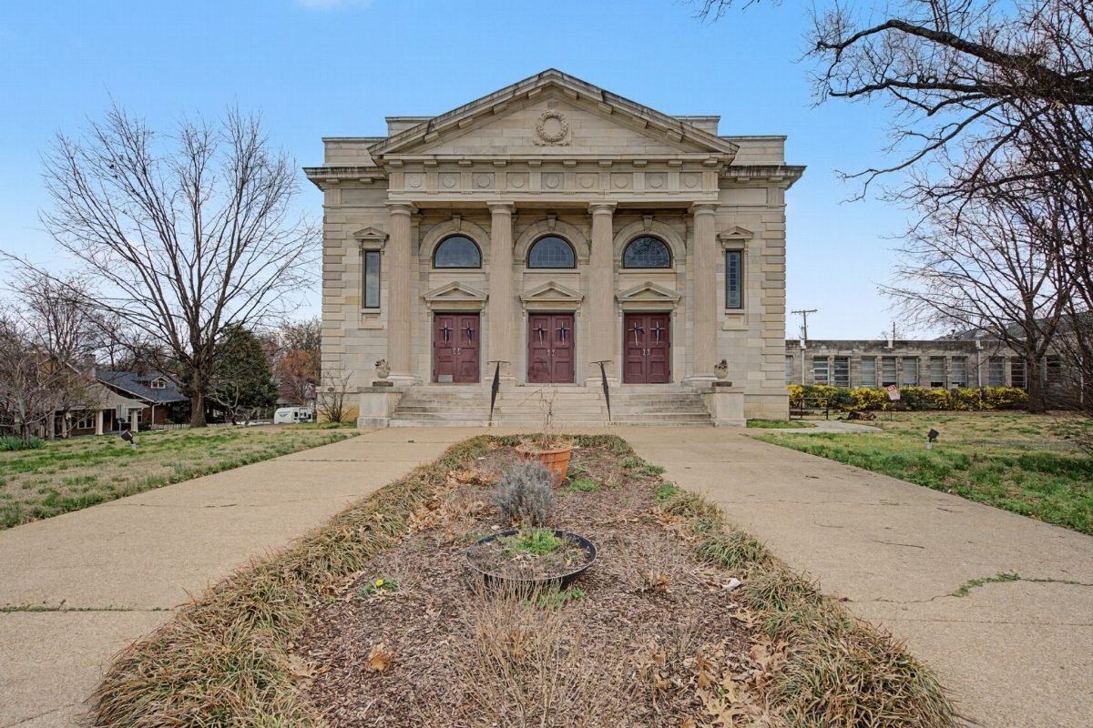 Limestone Columns and Deep Red