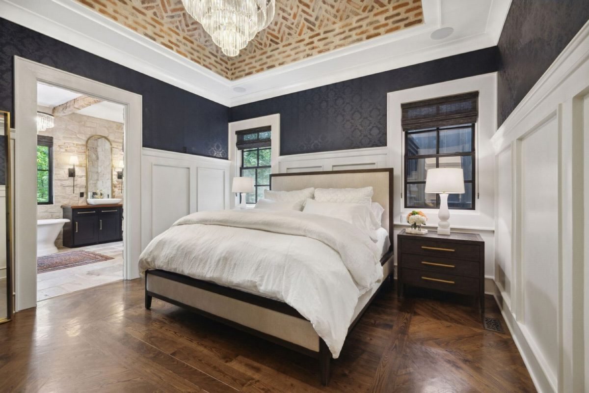Navy Walls and Honey Oak