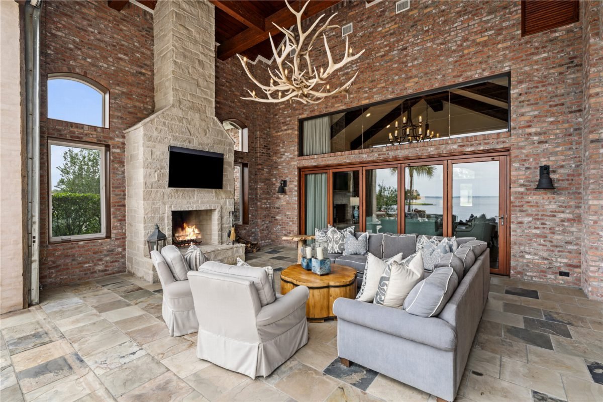 Rustic Brick and Stone Hearth