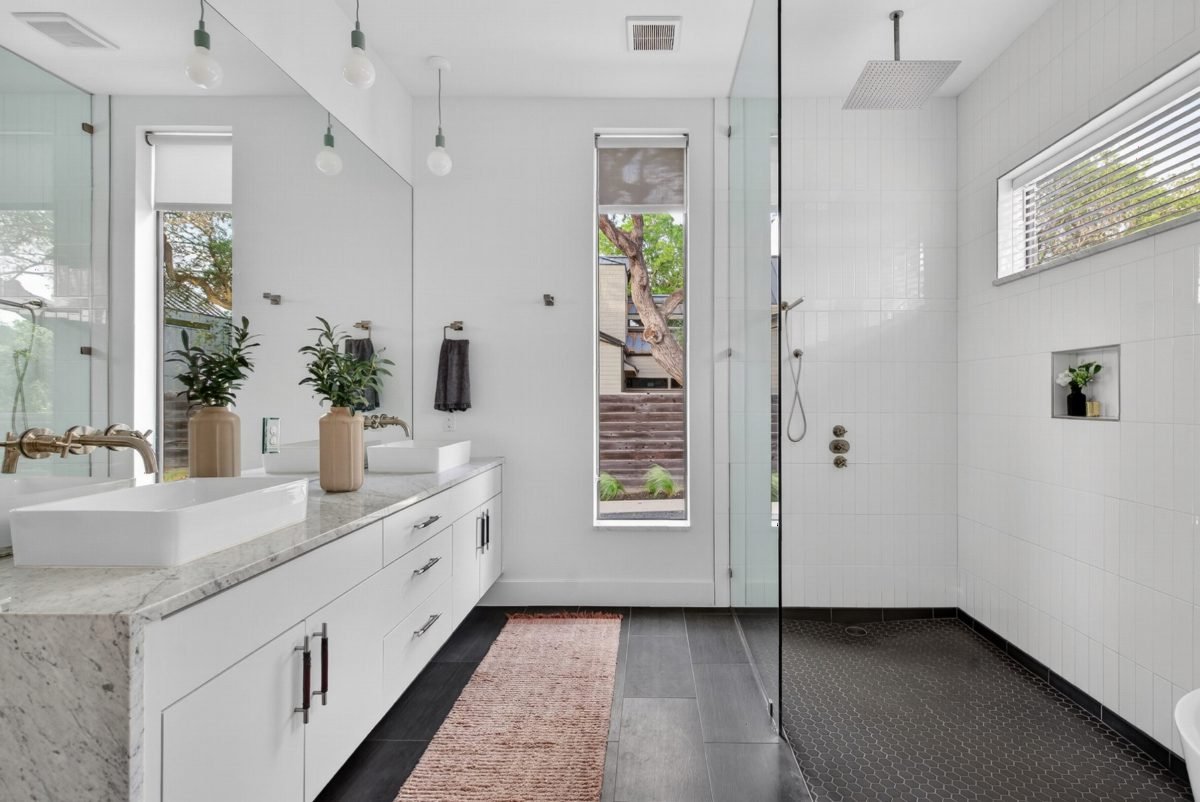 Crisp White and Dark Tile