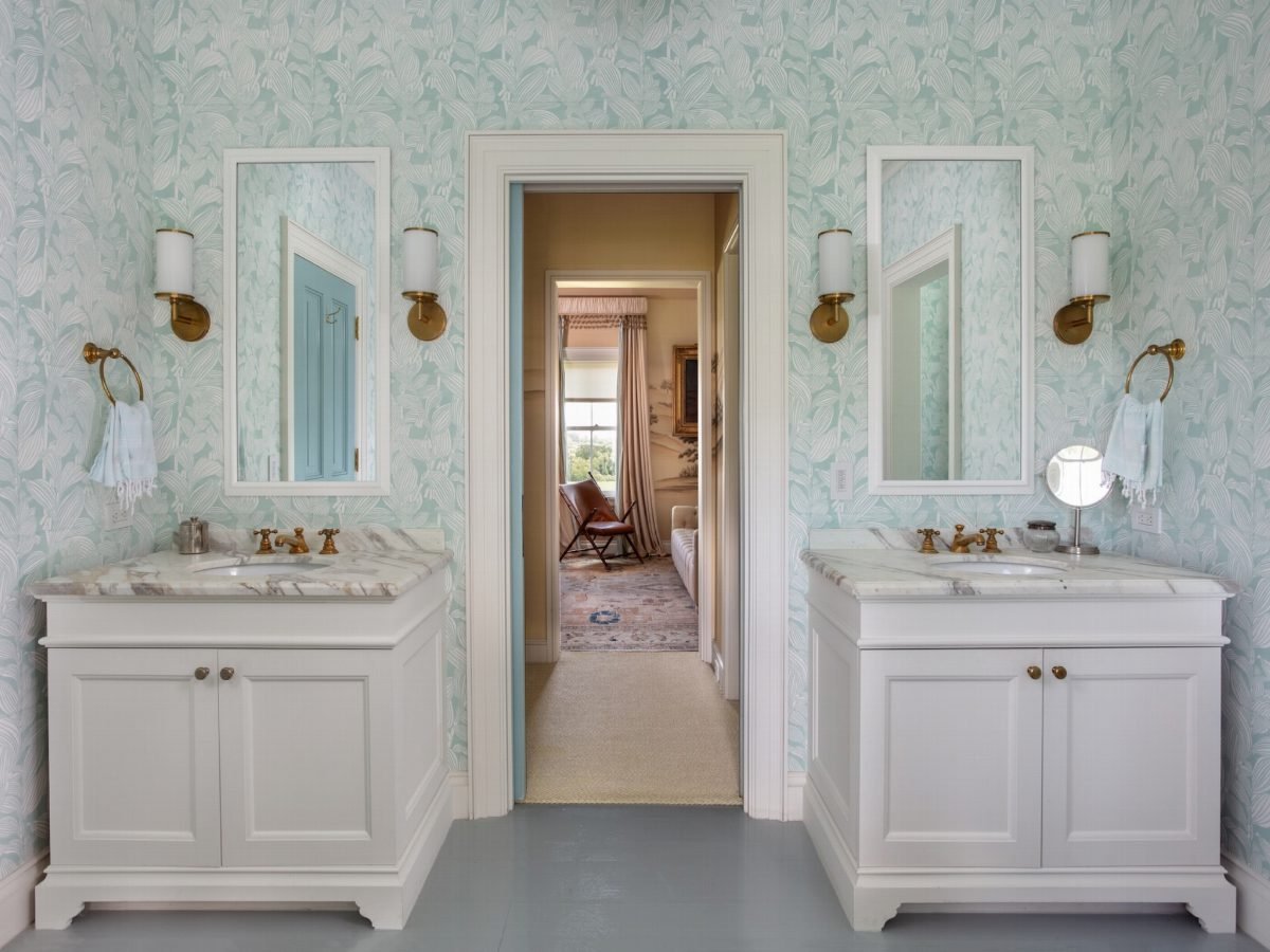 Mint Floral and Brass Sconces