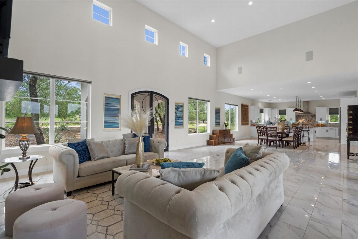 Bright Vaulted Living with Marble Floors