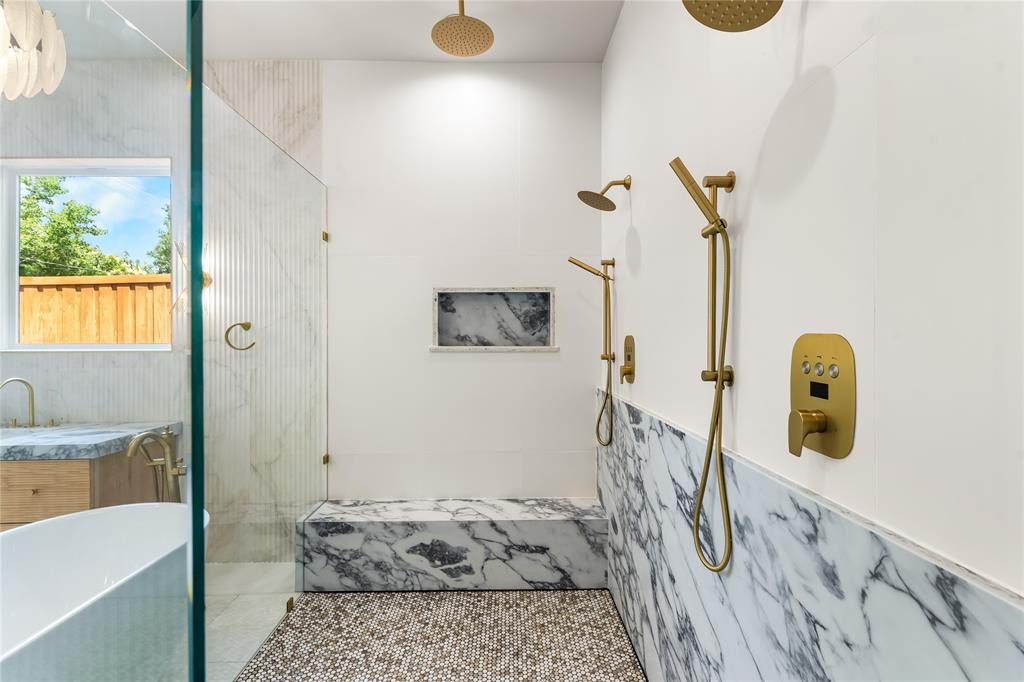 White Marble with Brass Rain