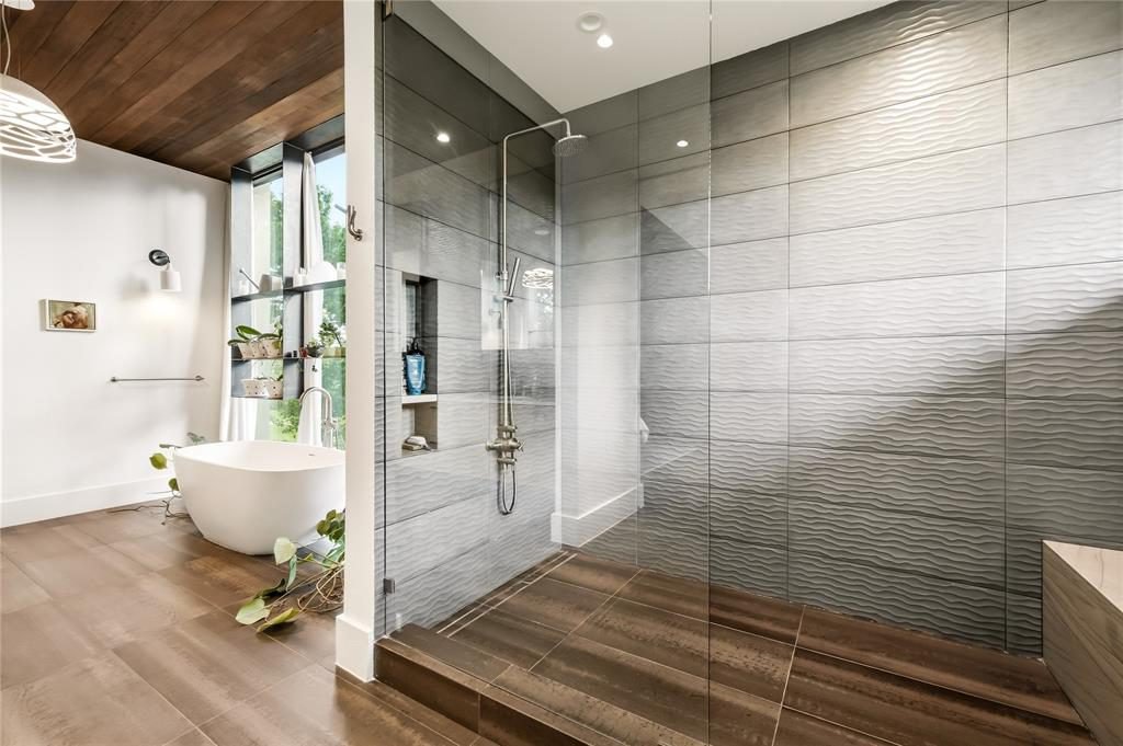 Wood-Panel Warmth and Gray Tile
