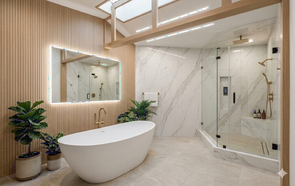 Fluted Wood and Marble Calm