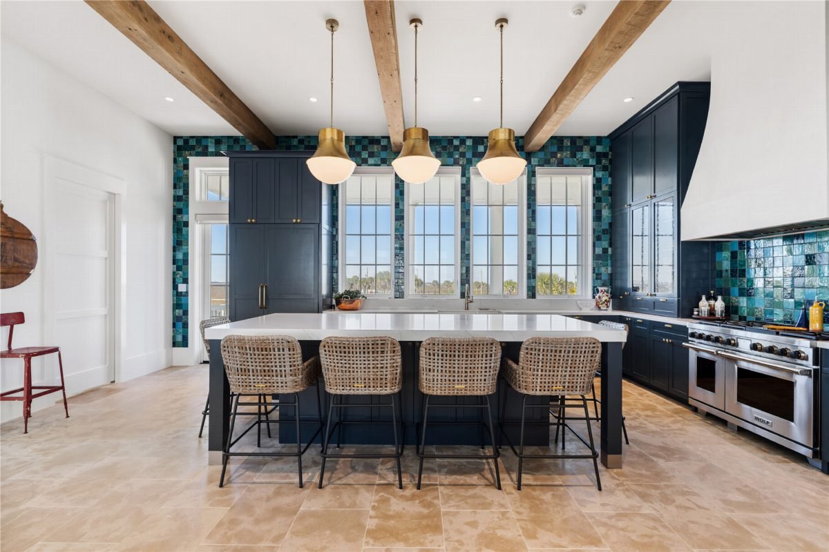 Cedar Beams and Teal Mosaic