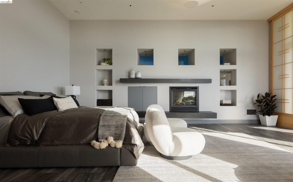 Soft Gray Bedroom with Curved Comfort