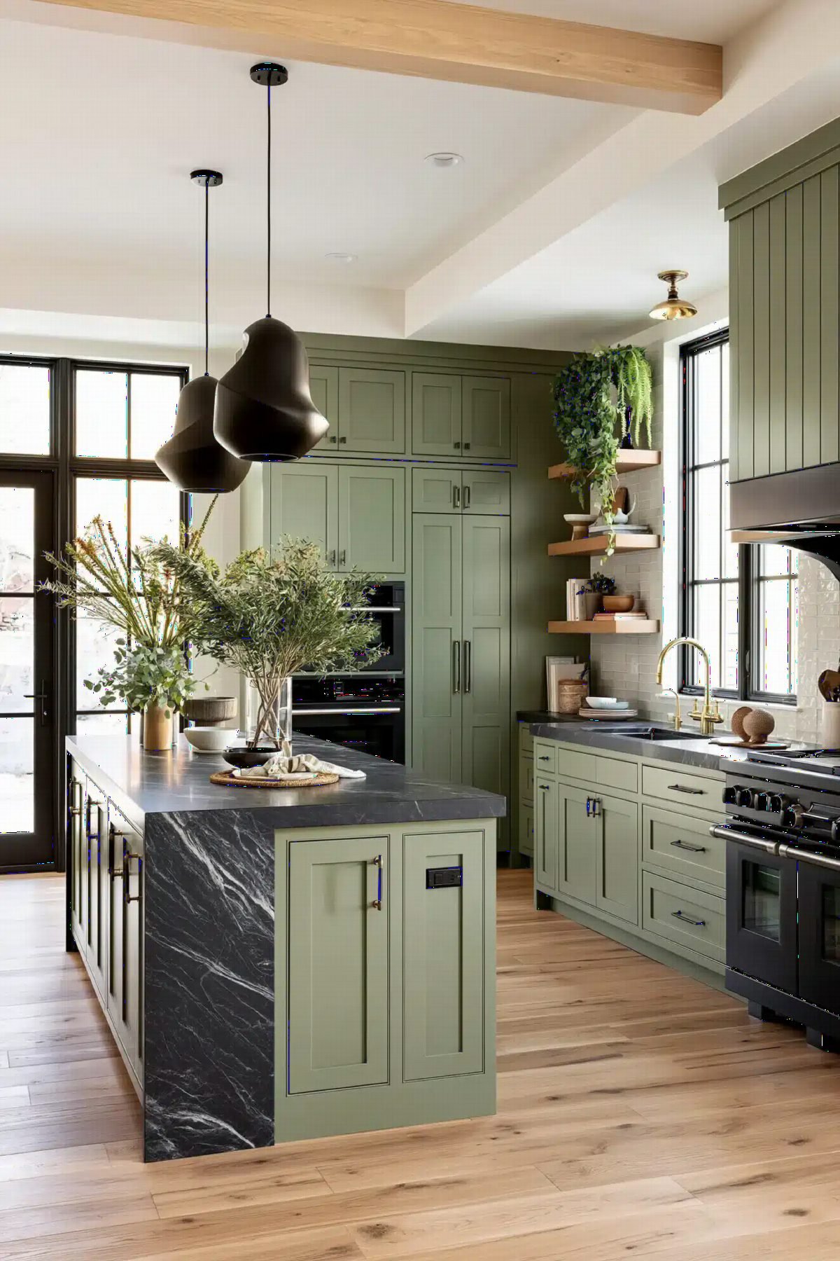 Sage Panels and Charcoal Marble