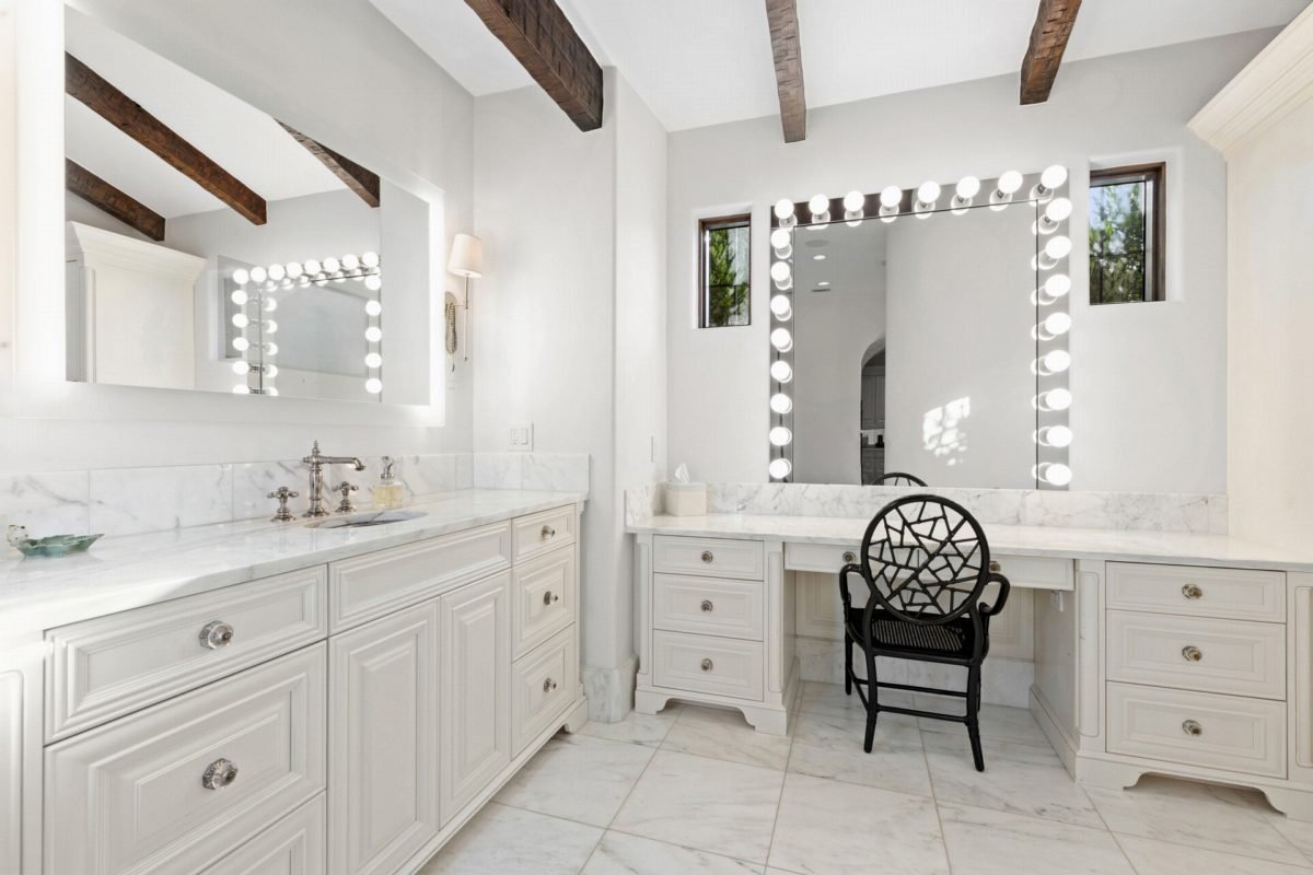 Illuminated Vanity and Dark Rattan