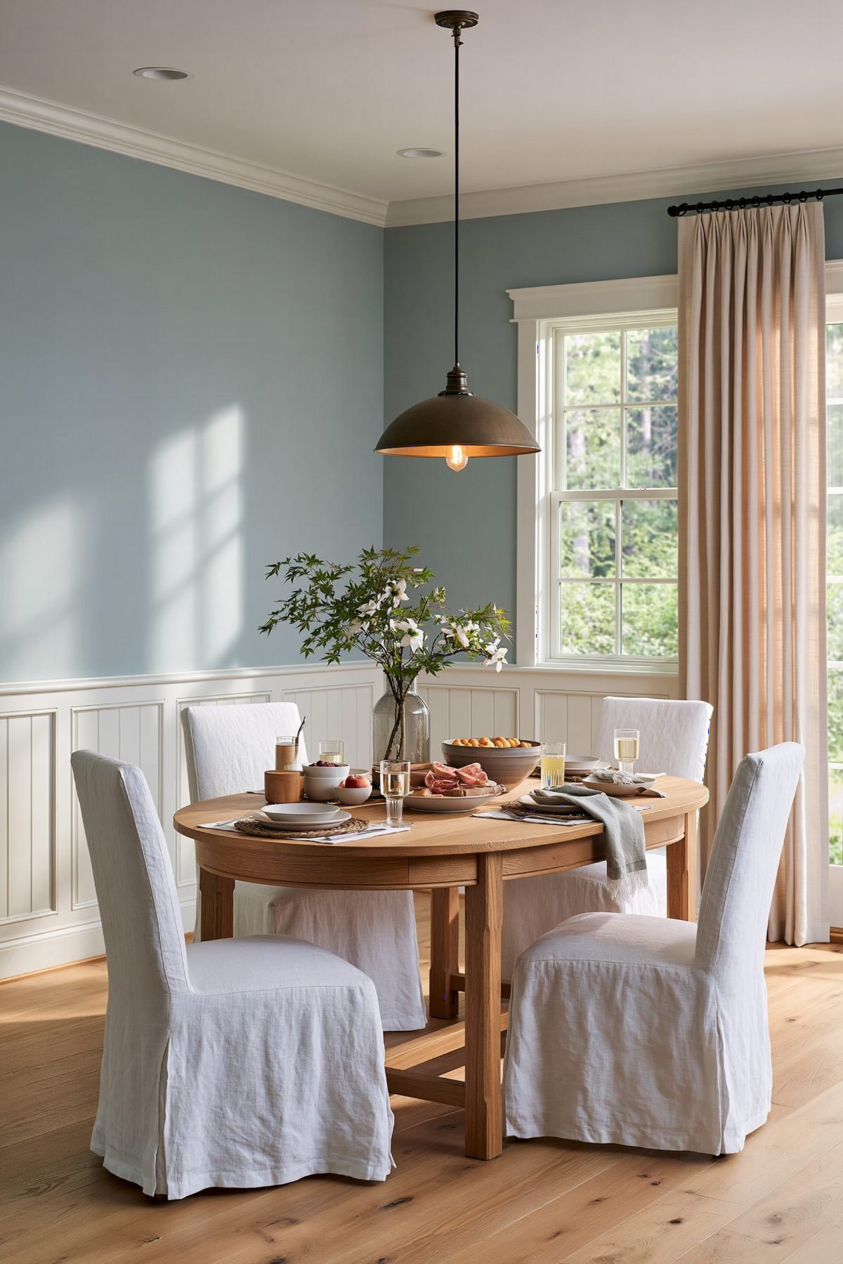 Soft Blue with Oak and Linen