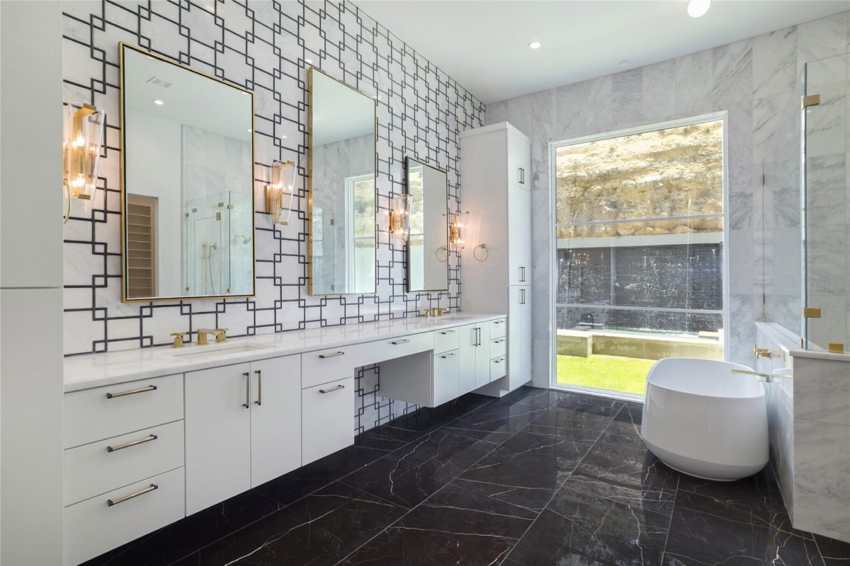Geometric Tile and Dark Marble
