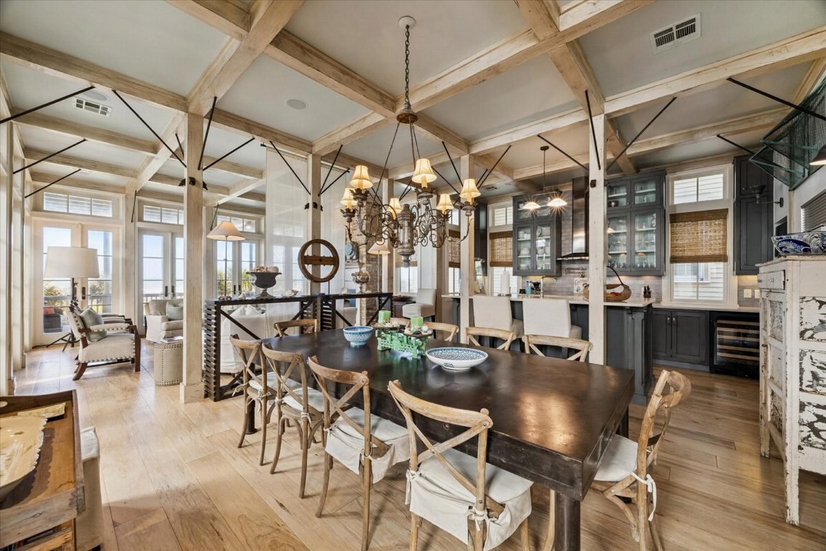 Distressed Walnut and White Beams