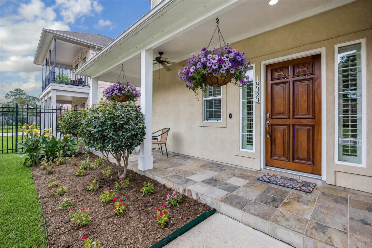 Warm Stucco and Hanging Blooms