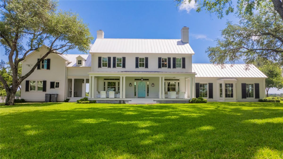 Crisp White Farmhouse with Mint Door
