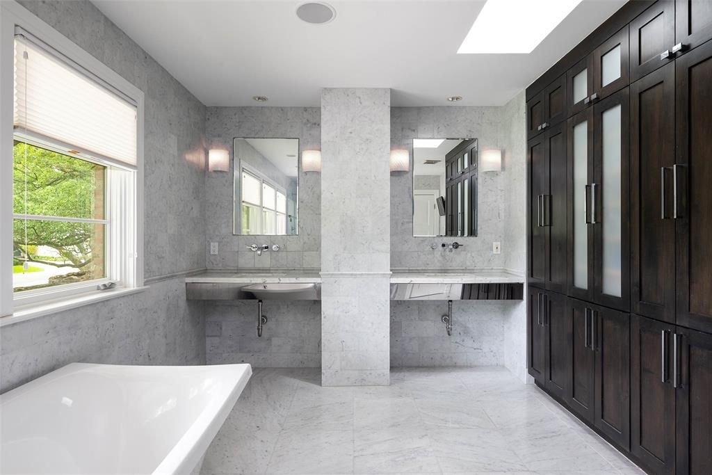 Marble Walls Meet Dark Wood