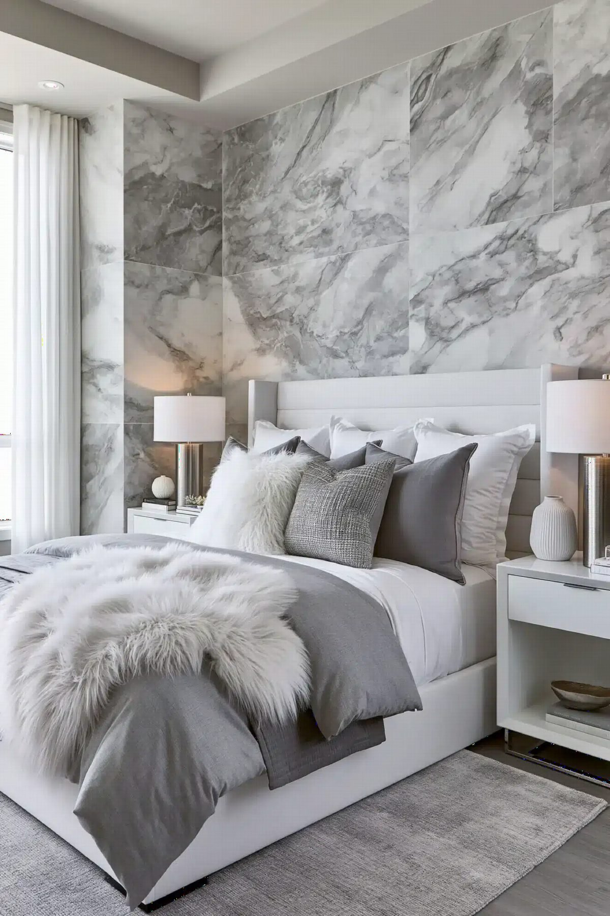 Marble Headboard with Soft Grey Layers