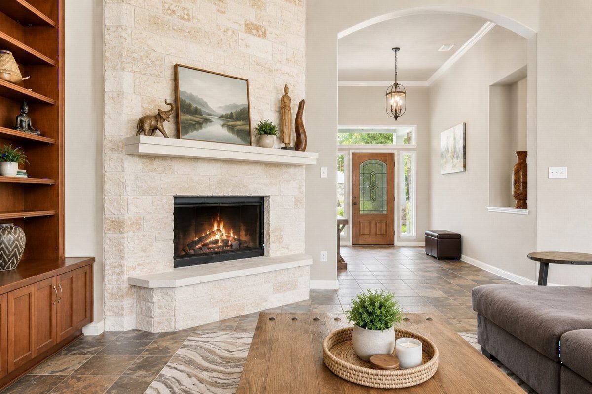 Travertine Glow and Rustic Wood