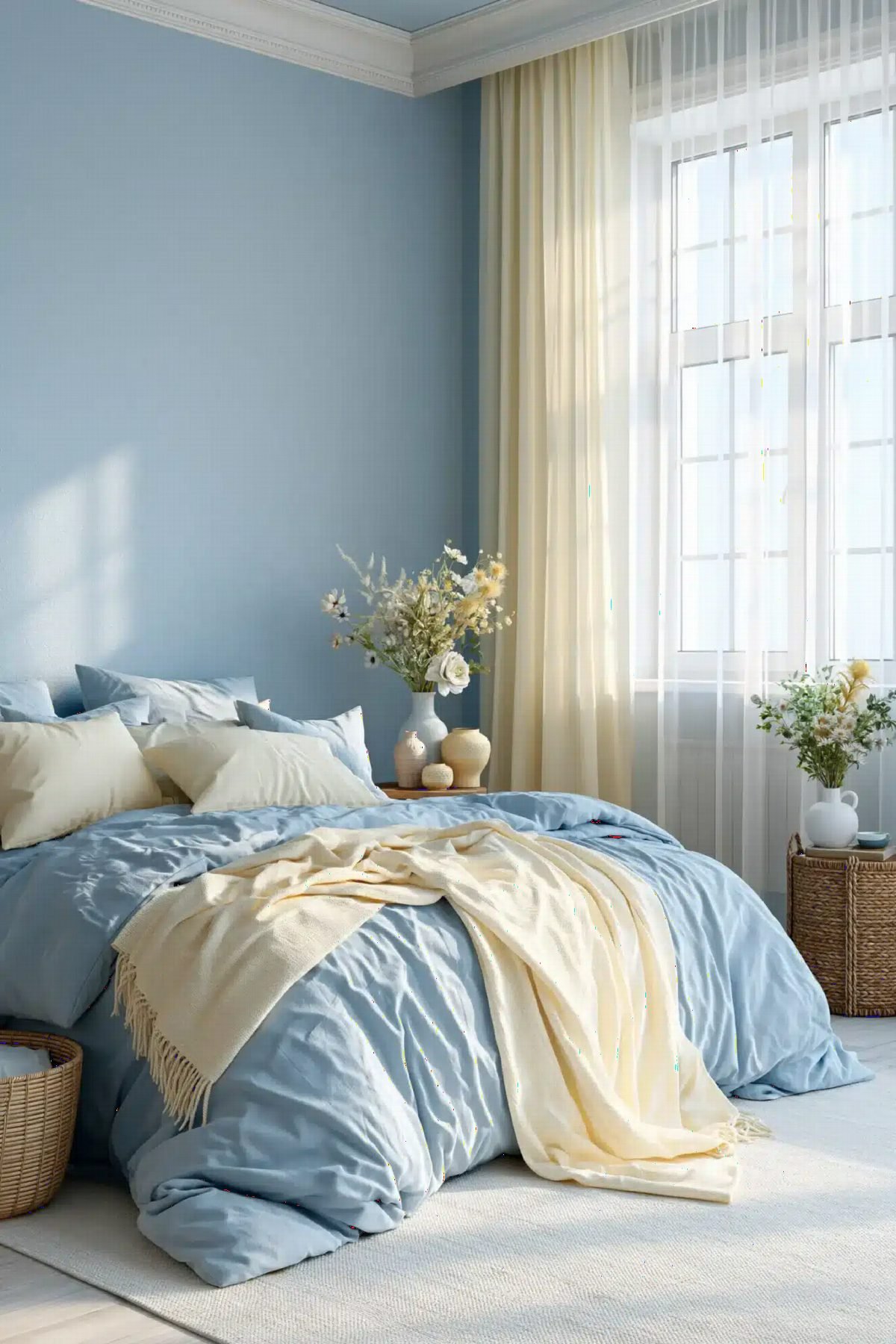 Powder Blue and Woven Rattan
