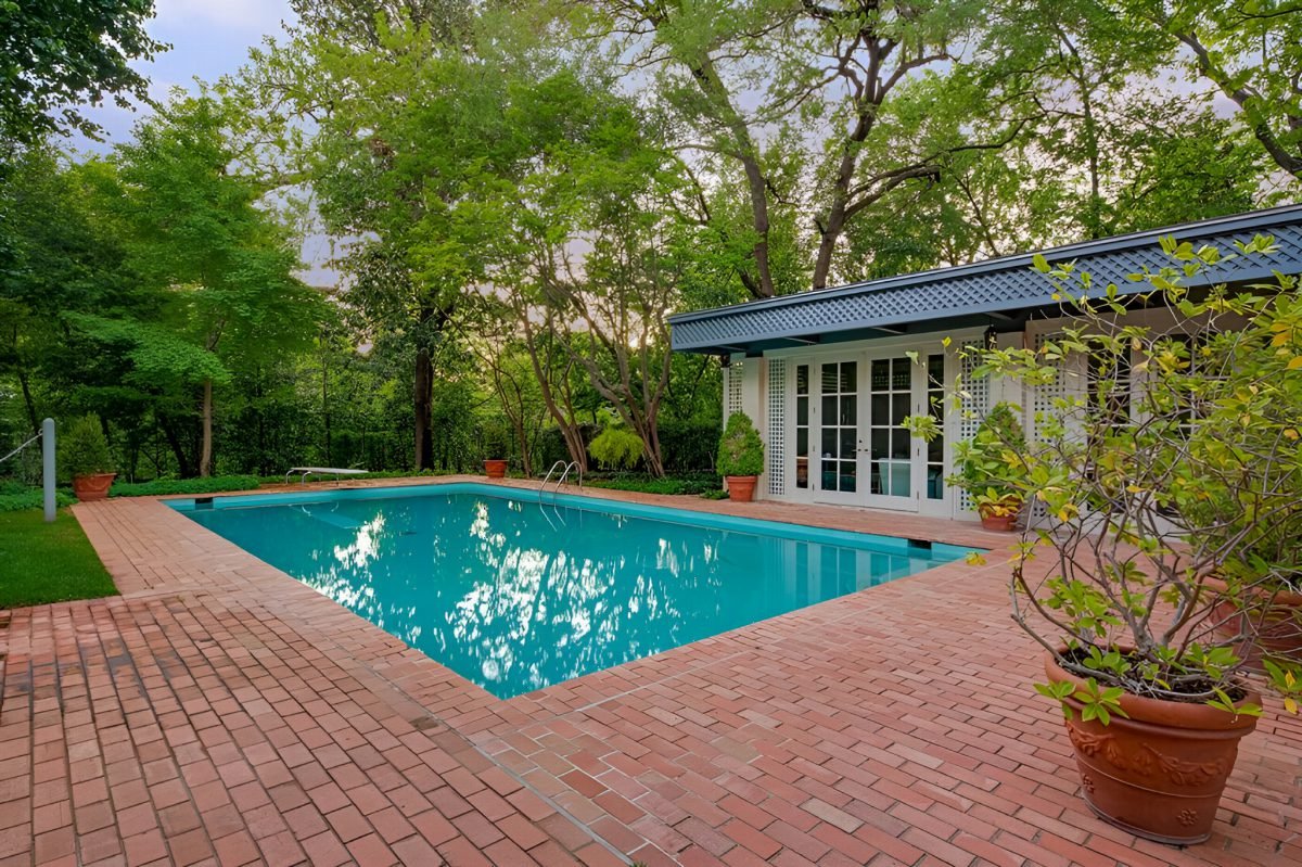 Turquoise Pool and Rustic Brick