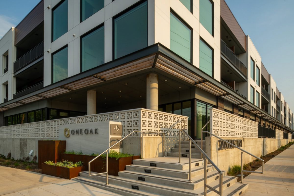 Concrete Facade with Rusted Accents