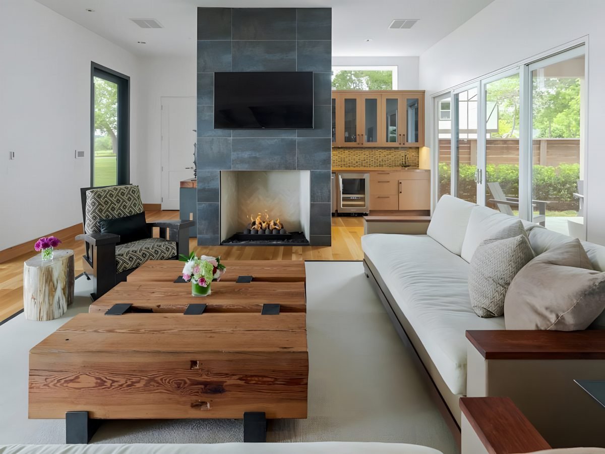 Slate Hearth with Rustic Wood